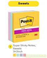 Contoh Alat Perlengkapan Kantor merk 3M Post-it , Gambar Produk 3M Post-it 654-4SSSWT Super Sticky Note Sweets 76x76mm 360 Sheets harga 50700 di Toko Peralatan Sekolah Murah