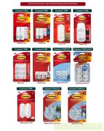 Macam-macam Penggantung-kaitan barang putih dan transparan berbagai ukuran mini, kecil, sedang, besar dan jumbo merk Command 17001/17002/17003/17004/17006/17067/17068/17091/17092 beli di toko atk grosir