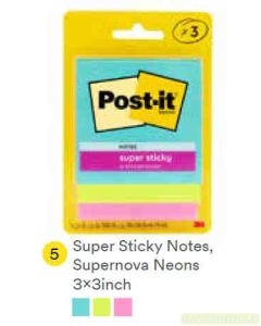 Contoh Alat Perlengkapan Kantor merk 3M Post-it , Gambar Produk 3M Post-it 3321-3SSMIA Super Sticky Note Supernova 76x76mm 135 Sheets harga 22100 di Toko Peralatan Sekolah Murah