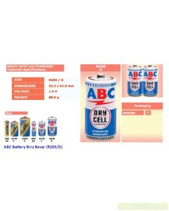 Foto Batu Baterai Carbon Zinc Biru Besar R20/D Merk ABC Battery - Batu Batre/Batere merek ABC Baterai