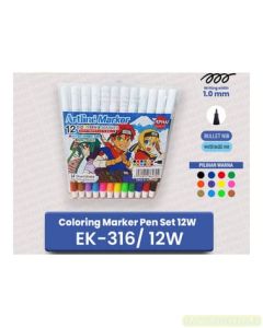 Contoh peralatan kantor Artline EK-316/ID/12W Pencil Marker 12 Colors Spidol Permanen Seni Karya Bullet Nib dan gambarnya