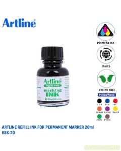 Brosur gambar alat tulis kantor Tinta Isi Ulang Permanen Artline ESK-20 Refill INK Permanent marker 20 ml