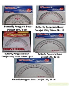 Jual Protractor garisan sudut 180 derajat Butterfly Penggaris Busur 180/15 cm No.7 (bolong 1/2 lingkaran) terlengkap di toko alat tulis