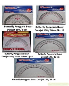 Foto Protractor garisan sudut 180 derajat Butterfly Penggaris Busur 180/8 cm merek Butterfly