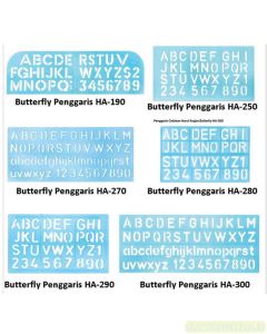 Foto Butterfly Penggaris HA-290 Template mal cetakan sablon alphabetical huruf besar kapital dan angka merek Butterfly