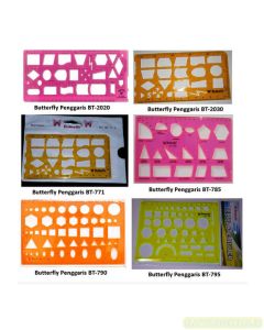 Contoh Butterfly Penggaris BT-790 Mal cetakan template bulat oval elipse kotak segitiga heksagon merek Butterfly