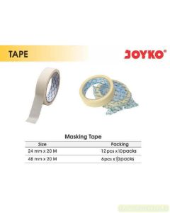 Gambar Masking Tape Joyko 24mmx20M | 48mmx20M Selotip khusus Automotif untuk cat semprot anti tembus merek Joyko