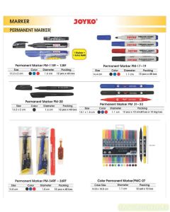 Jual Joyko Permanent marker PMC-27 | PM-11RF / PM-12RF / PM-13RF | PM-17 | PM-18 | PM-19 | PM-20 | PM-31 / PM-32 / PM-33 | PM-34 / PM-35 / PM-36 | PM-34RF | PM-35RF | PM-36RF Spidol Permanen Nempel di Media Plastik  terlengkap di toko alat tulis